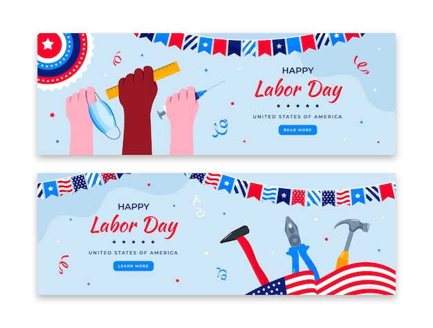 Flat horizontal banners set for labor day celebration