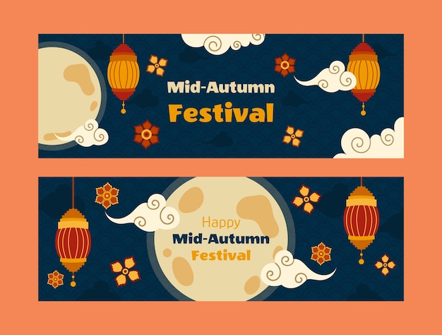 Flat horizontal banners set for mid-autumn festival celebration