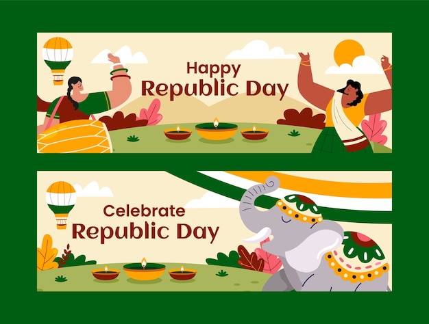 Flat horizontal banners set for republic day celebration