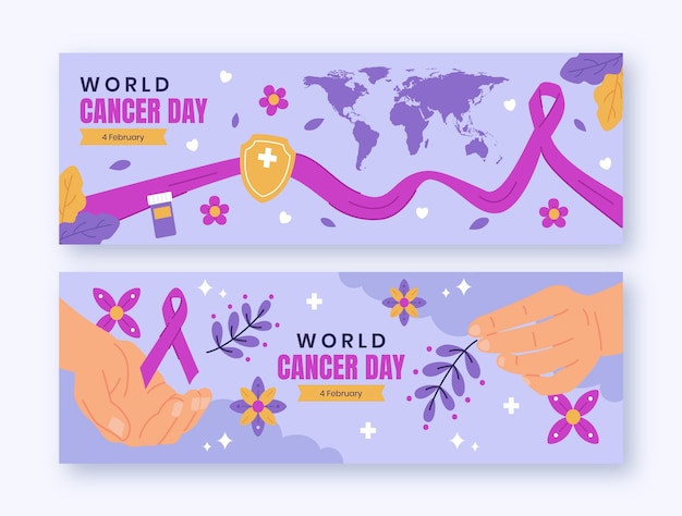 Flat horizontal banners set for world cancer day awareness