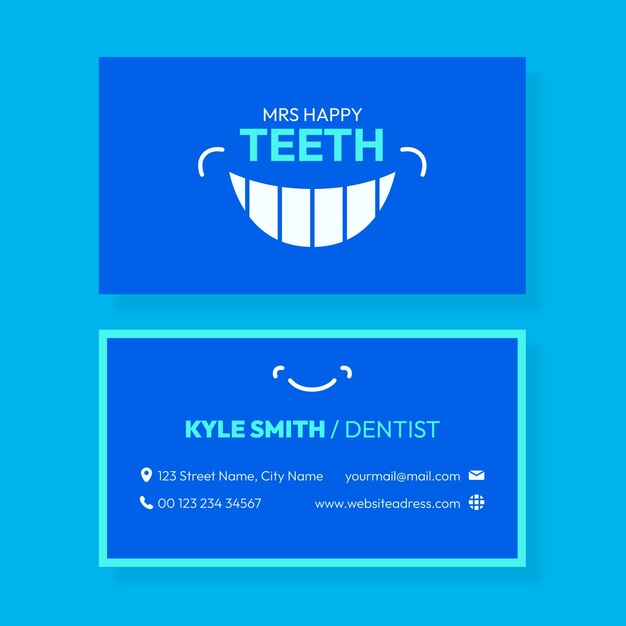 Flat horizontal business card template for dental clinic business