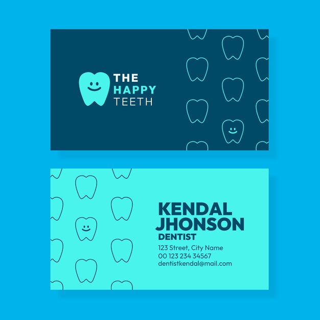 Плоский горизонтальный шаблон визитной карточки для бизнеса стоматологической клиники