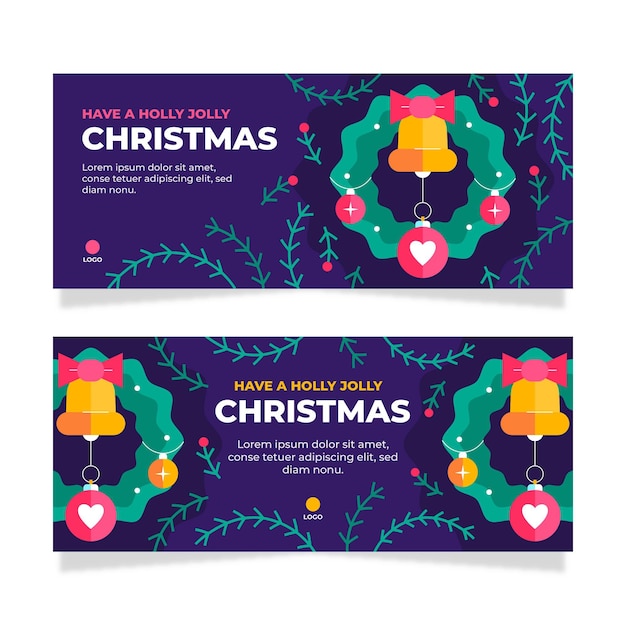 Flat horizontal christmas banners set