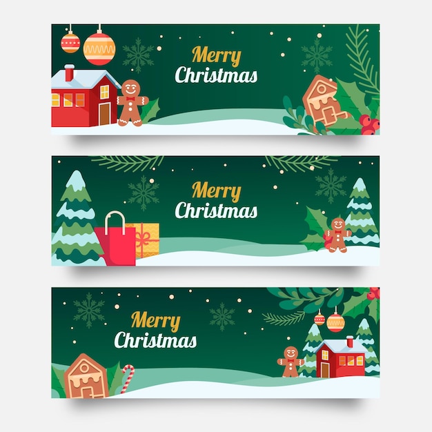 Free vector flat horizontal christmas banners set