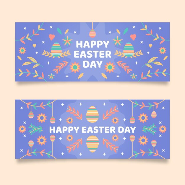 Flat horizontal easter banner set