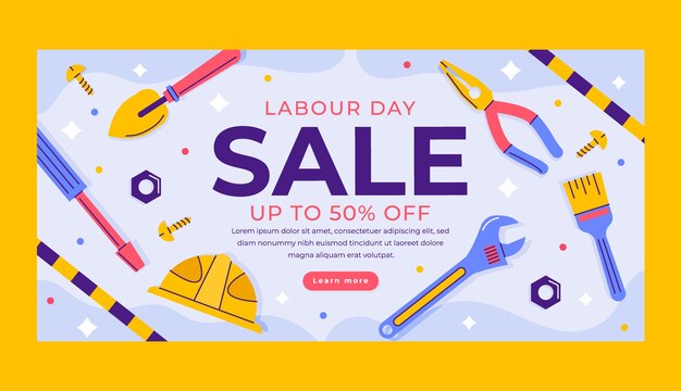 flat horizontal sale banner template for 1st may labor day celebration