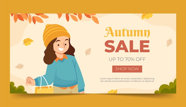 Flat horizontal sale banner template for autumn celebration