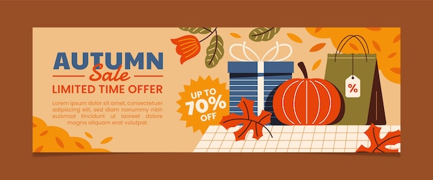 Flat horizontal sale banner template for autumn celebration