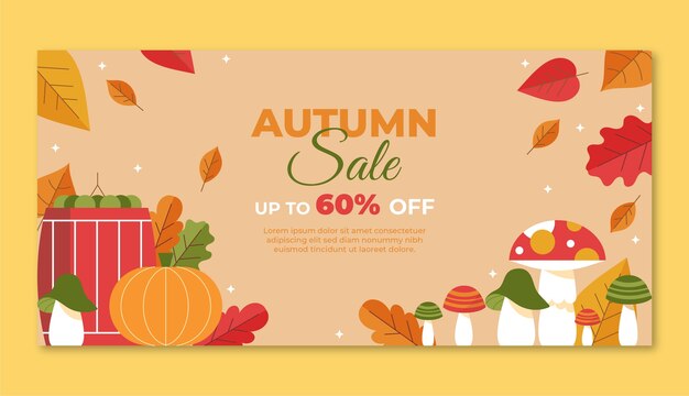 Flat horizontal sale banner template for autumn celebration