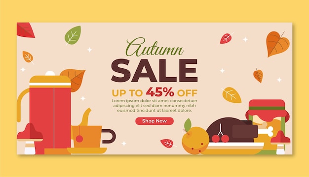 Flat horizontal sale banner template for autumn celebration