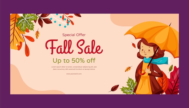 Flat horizontal sale banner template for autumn season celebration