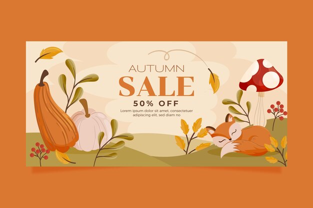 Flat horizontal sale banner template for autumn season celebration
