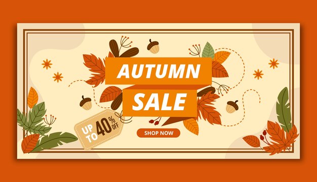 Flat horizontal sale banner template for autumn