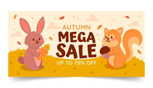 Flat horizontal sale banner template for autumn