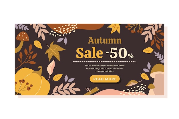 Vettore gratuito modello di banner di vendita orizzontale piatto per l'autunno