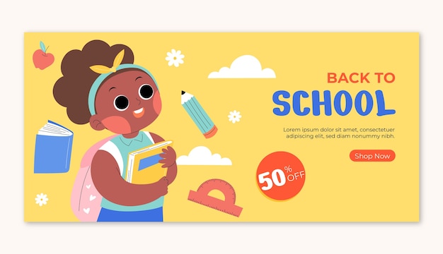 Flat horizontal sale banner template for back to school season