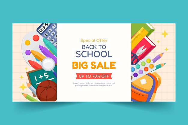 Flat horizontal sale banner template for back to school season