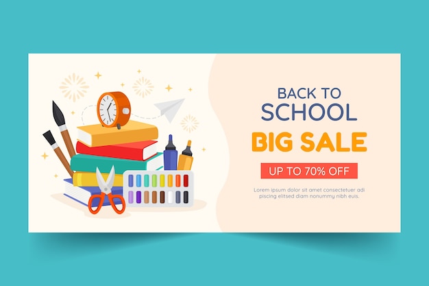 Free vector flat horizontal sale banner template for back to school season