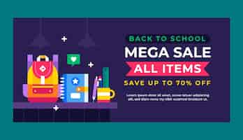 Free vector flat horizontal sale banner template for back to school season