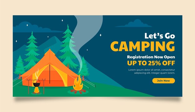 Flat horizontal sale banner template for camping