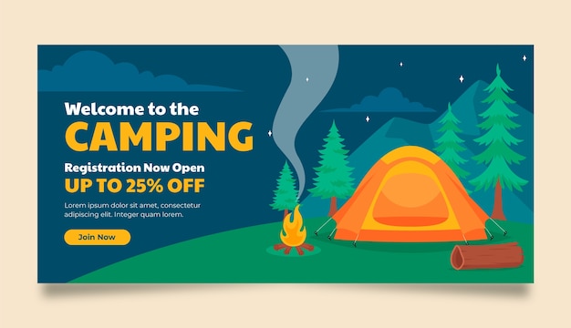 flat horizontal sale banner template for camping