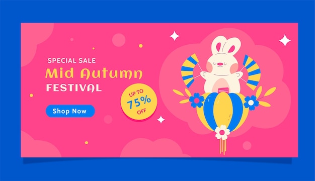 Free vector flat horizontal sale banner template for chinese mid-autumn festival celebration