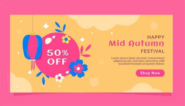 Free vector flat horizontal sale banner template for chinese mid-autumn festival celebration