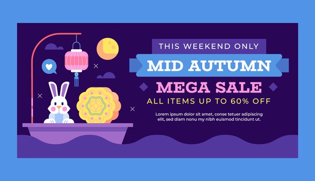 Flat horizontal sale banner template for chinese mid-autumn festival celebration