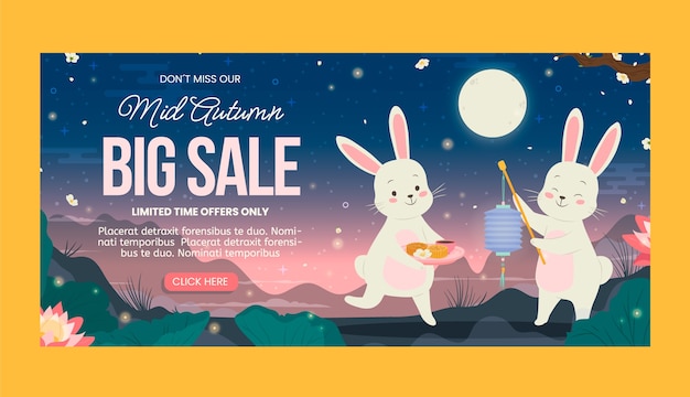 Flat horizontal sale banner template for chinese mid-autumn festival celebration