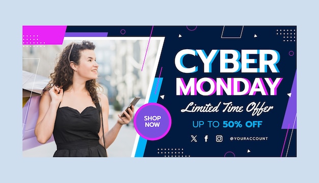 Free vector flat horizontal sale banner template for cyber monday sale