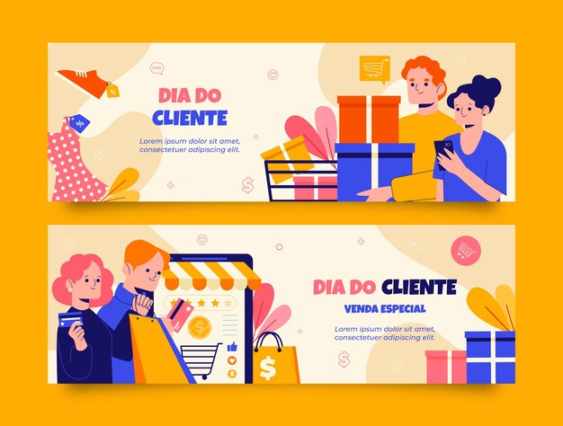 Free vector flat horizontal sale banner template for dia do cliente