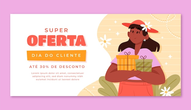 Flat horizontal sale banner template for dia do cliente