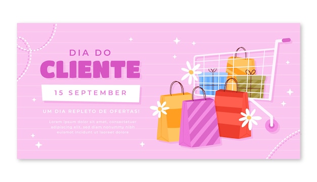 Flat horizontal sale banner template for dia do cliente