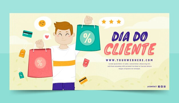 Flat horizontal sale banner template for dia do cliente
