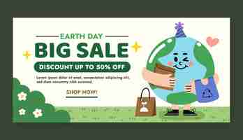 Free vector flat horizontal sale banner template for earth day celebration