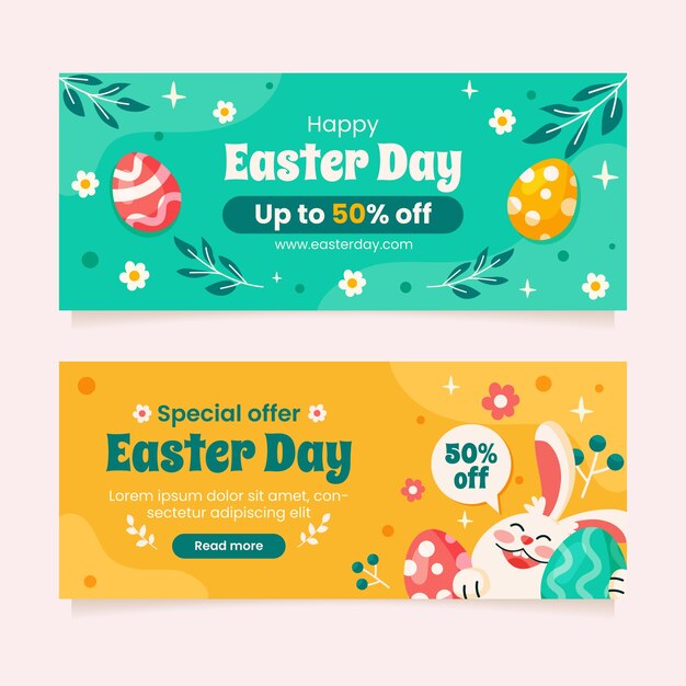 Free vector flat horizontal sale banner template for easter celebration