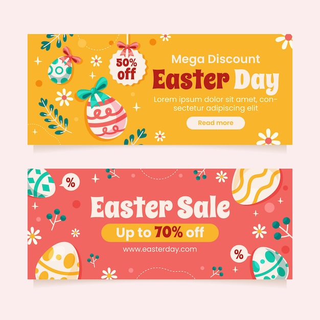 Free vector flat horizontal sale banner template for easter celebration