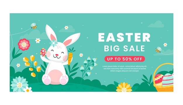 Flat horizontal sale banner template for easter celebration