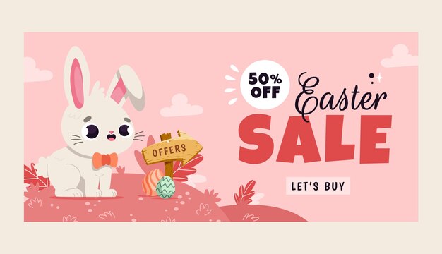 Free vector flat horizontal sale banner template for easter celebration