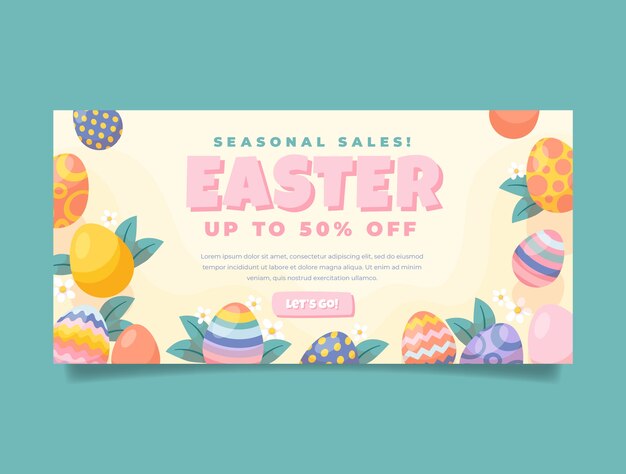 Flat horizontal sale banner template for easter celebration