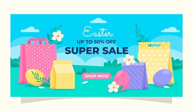 Free vector flat horizontal sale banner template for easter celebration