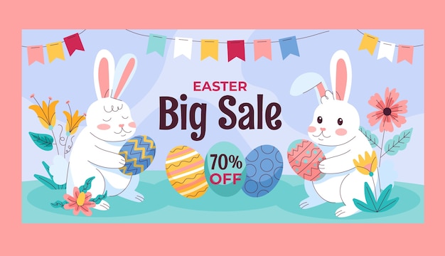 Flat horizontal sale banner template for easter celebration