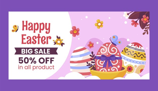 Flat horizontal sale banner template for easter celebration