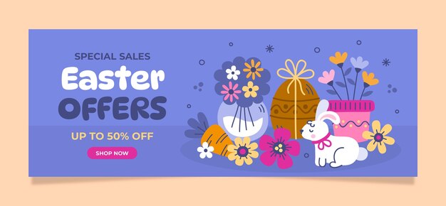 Flat horizontal sale banner template for easter holiday celebration