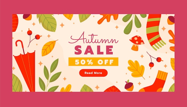 Flat horizontal sale banner template for fall season celebration
