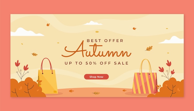 Free vector flat horizontal sale banner template for fall season celebration