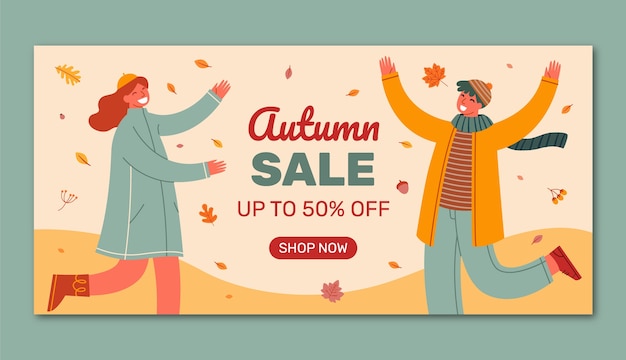 Flat horizontal sale banner template for fall season celebration