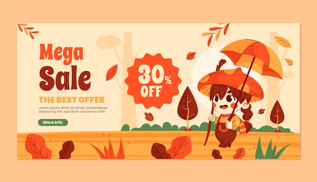 Free vector flat horizontal sale banner template for fall season celebration