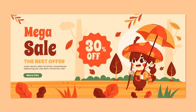 Free Vector flat horizontal sale banner template for fall season celebration