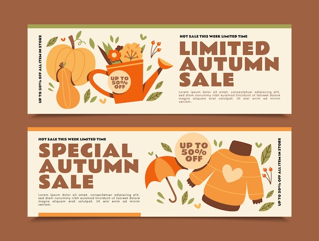 Flat horizontal sale banner template for fall season celebration